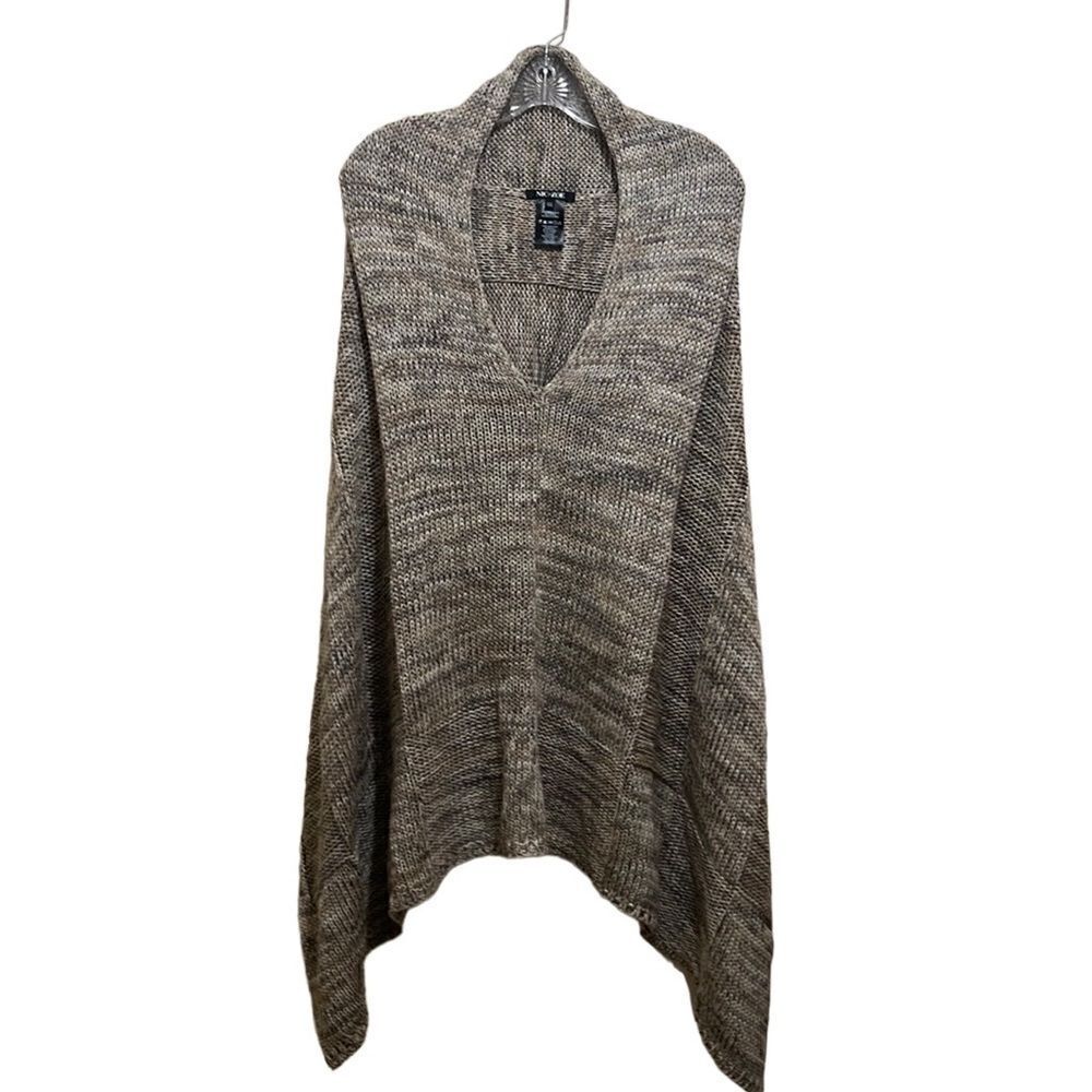 NIC +ZOE poncho cape knit crochet cropped beige cream tan gray One Size